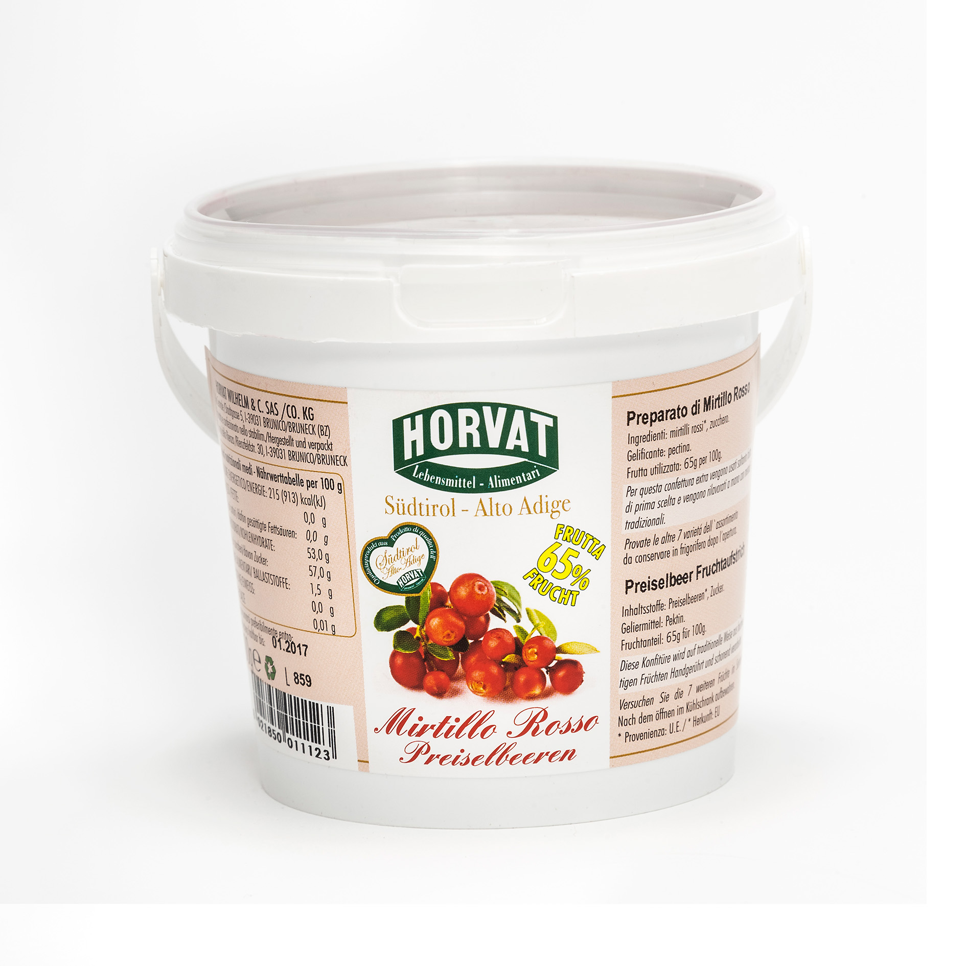 KONFITÜRE PREISELBEEREN 65% 600g 'HORVAT'