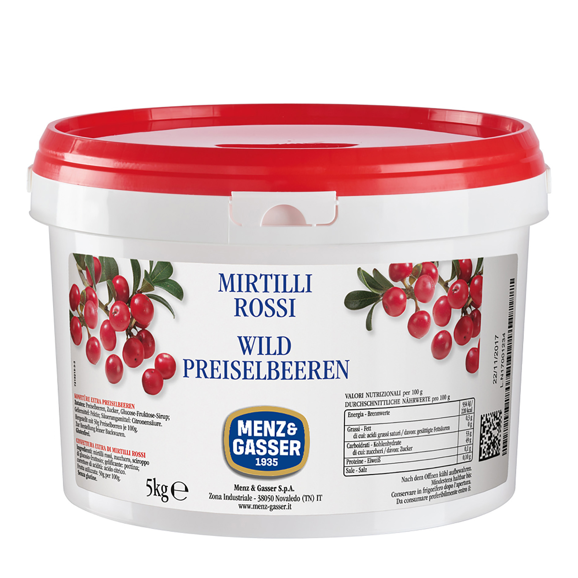 MIRTILLI ROSSI 50% FRUTTA 5kg 'M&G'